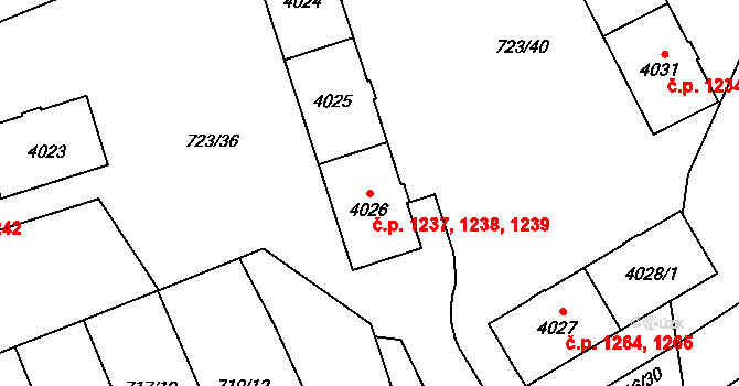Bílé Předměstí 1237,1238,1239, Pardubice na parcele st. 4026 v KÚ Pardubice, Katastrální mapa