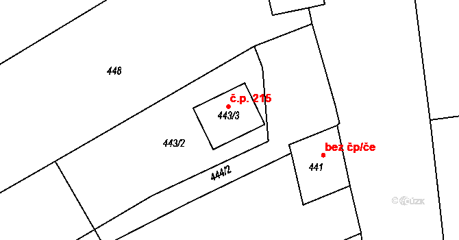 Bedihošť 215 na parcele st. 443/3 v KÚ Bedihošť, Katastrální mapa