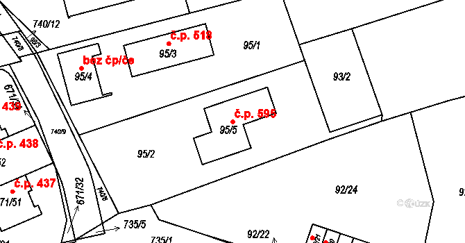 Dolní Měcholupy 595, Praha na parcele st. 95/5 v KÚ Dolní Měcholupy, Katastrální mapa