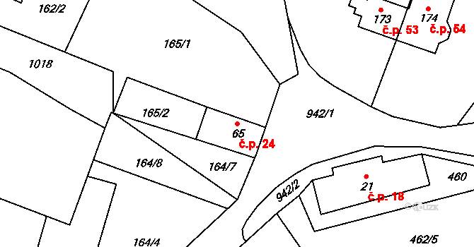 Boubská 24, Vimperk na parcele st. 65 v KÚ Boubská, Katastrální mapa