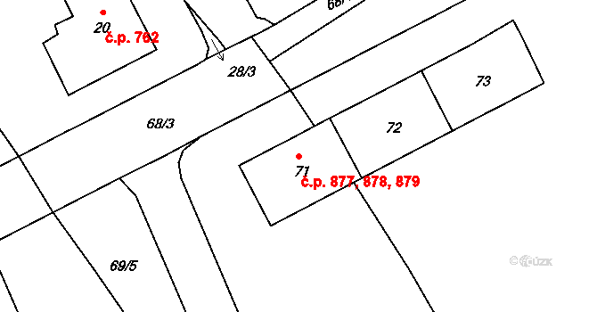 Kopřivnice 877,878,879 na parcele st. 73 v KÚ Kopřivnice, Katastrální mapa