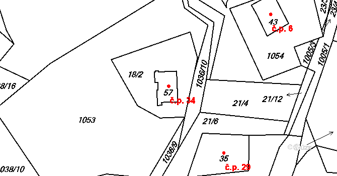 Kladenské Rovné 34, Kájov na parcele st. 57 v KÚ Kladenské Rovné, Katastrální mapa