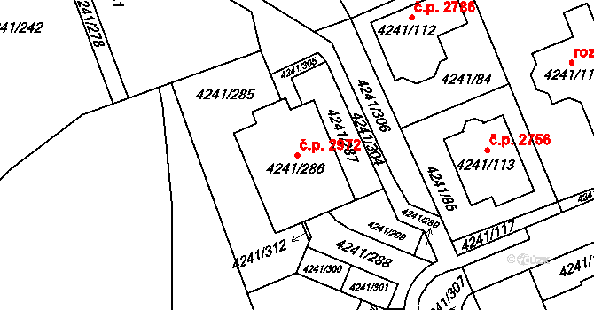 Horní Počernice 2972, Praha na parcele st. 4241/286 v KÚ Horní Počernice, Katastrální mapa
