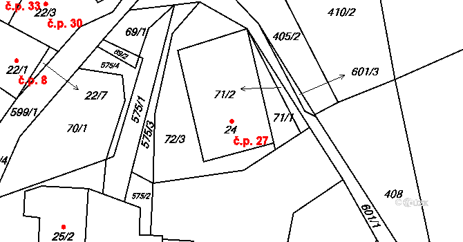 Mysletín 27 na parcele st. 24 v KÚ Mysletín, Katastrální mapa