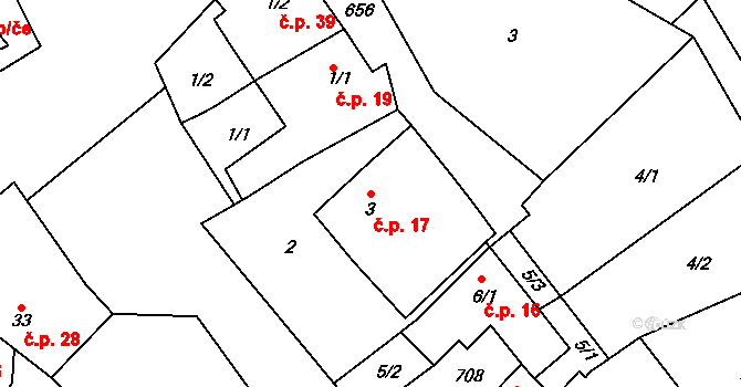 Putimov 17 na parcele st. 3 v KÚ Putimov, Katastrální mapa