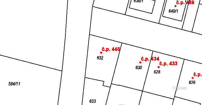 Kamenice nad Lipou 445 na parcele st. 632 v KÚ Kamenice nad Lipou, Katastrální mapa