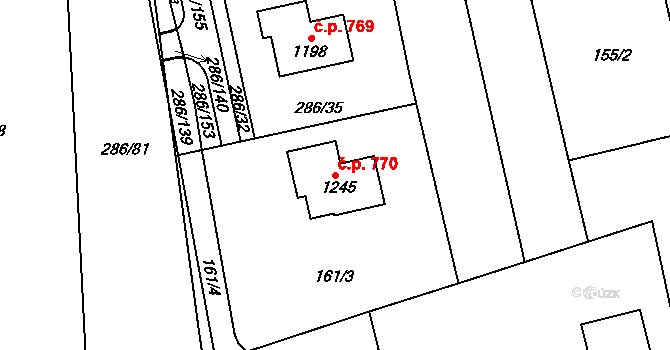 Prštné 770, Zlín na parcele st. 1245 v KÚ Prštné, Katastrální mapa