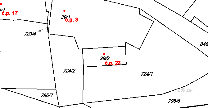 Písek 23, Líšťany na parcele st. 39/2 v KÚ Lipno u Hunčic, Katastrální mapa