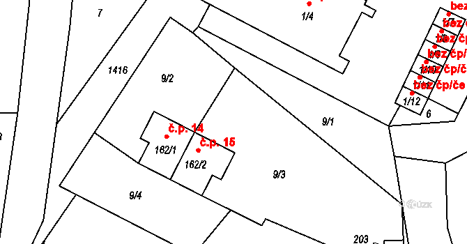 Velká Černoc 15, Měcholupy na parcele st. 162/2 v KÚ Velká Černoc, Katastrální mapa