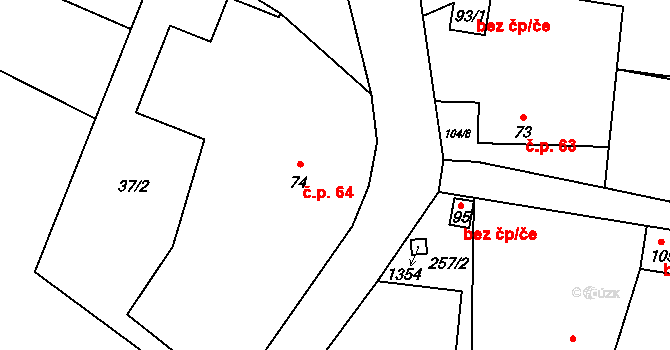 Přešín 64, Čížkov na parcele st. 74 v KÚ Přešín, Katastrální mapa