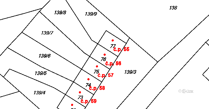 Rašovice 56, Týniště nad Orlicí na parcele st. 76 v KÚ Rašovice u Týniště nad Orlicí, Katastrální mapa