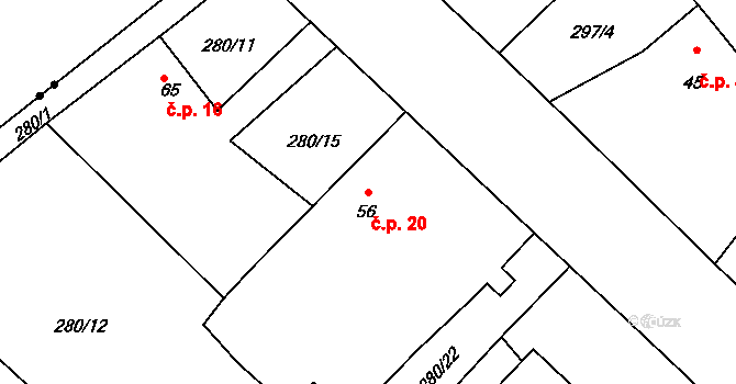 Kucíny 20, Příchovice na parcele st. 56 v KÚ Kucíny, Katastrální mapa