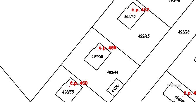 Lhotka 459, Ostrava na parcele st. 493/56 v KÚ Lhotka u Ostravy, Katastrální mapa