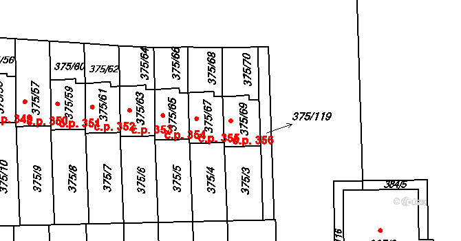 Všetuly 356, Holešov na parcele st. 375/69 v KÚ Všetuly, Katastrální mapa