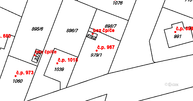 Bystřice pod Hostýnem 967 na parcele st. 979/1 v KÚ Bystřice pod Hostýnem, Katastrální mapa