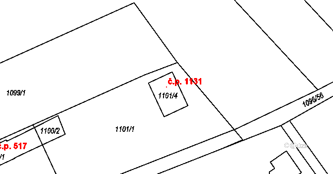 Jablunkov 1131 na parcele st. 1101/4 v KÚ Jablunkov, Katastrální mapa