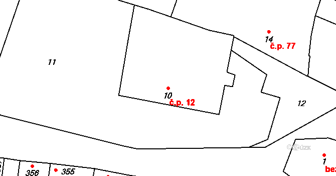 Seloutky 12 na parcele st. 10 v KÚ Seloutky, Katastrální mapa