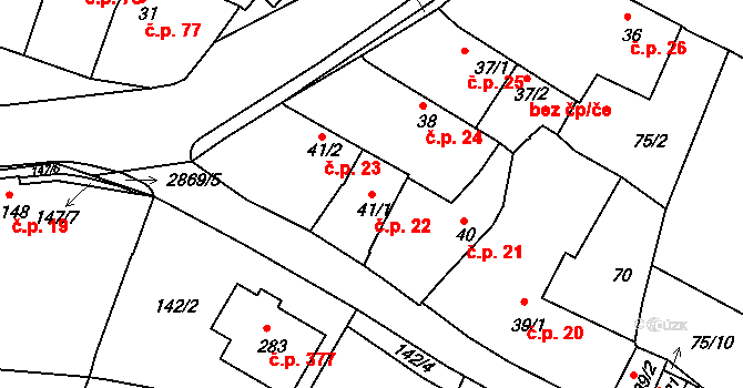 Blížkovice 22 na parcele st. 41/1 v KÚ Městys Blížkovice, Katastrální mapa