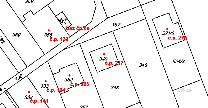 Přerov VII-Čekyně 217, Přerov na parcele st. 349 v KÚ Čekyně, Katastrální mapa