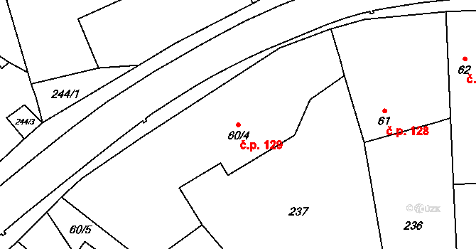 Chedrbí 129, Krchleby na parcele st. 60/4 v KÚ Chedrbí, Katastrální mapa
