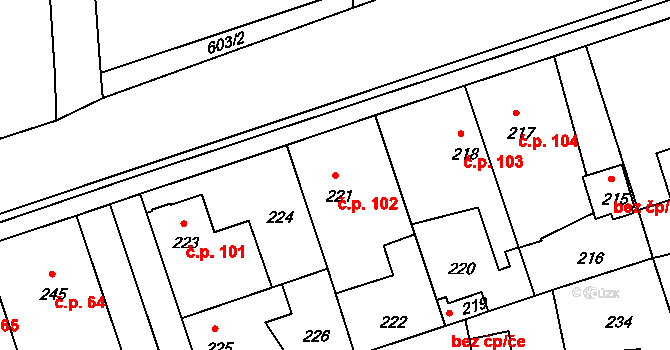 Drahelice 102, Nymburk na parcele st. 221 v KÚ Drahelice, Katastrální mapa