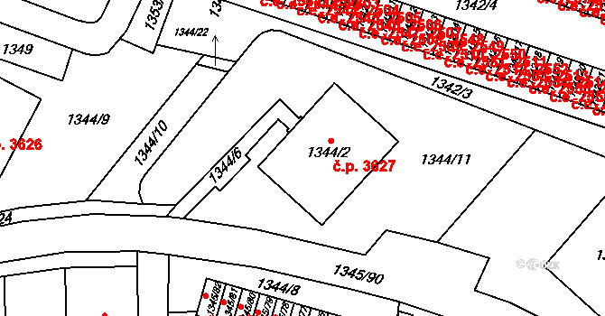 Jihlava 3627 na parcele st. 1344/2 v KÚ Jihlava, Katastrální mapa
