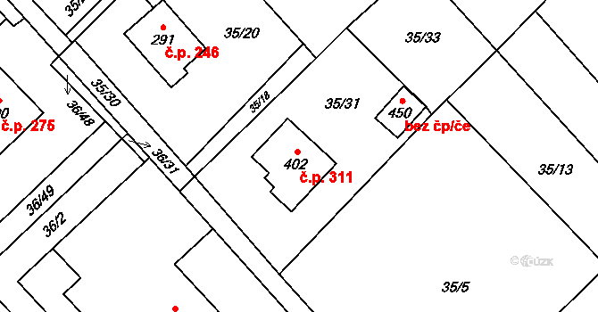 Horní Datyně 311, Vratimov na parcele st. 402 v KÚ Horní Datyně, Katastrální mapa