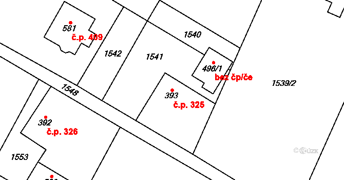 Nebory 325, Třinec na parcele st. 393 v KÚ Nebory, Katastrální mapa
