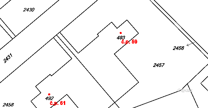 Kanada 59, Třinec na parcele st. 493 v KÚ Konská, Katastrální mapa