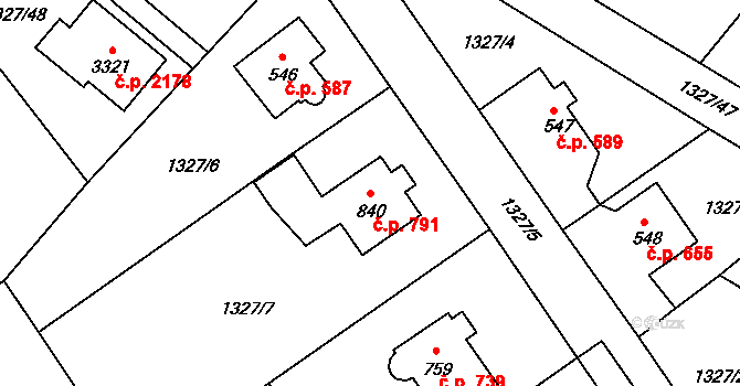 Říčany 791 na parcele st. 840 v KÚ Říčany u Prahy, Katastrální mapa