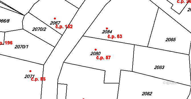 Staré Splavy 57, Doksy na parcele st. 2080 v KÚ Doksy u Máchova jezera, Katastrální mapa