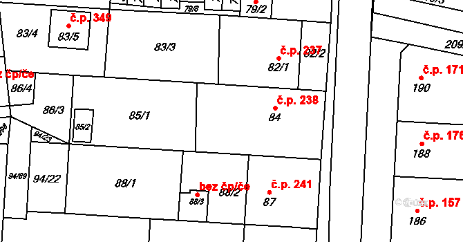 Kobylnice 238 na parcele st. 84 v KÚ Kobylnice u Brna, Katastrální mapa