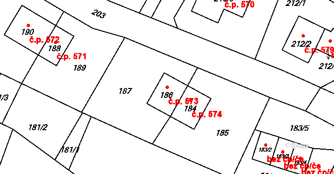 Vrbno pod Pradědem 573 na parcele st. 186 v KÚ Vrbno pod Pradědem, Katastrální mapa