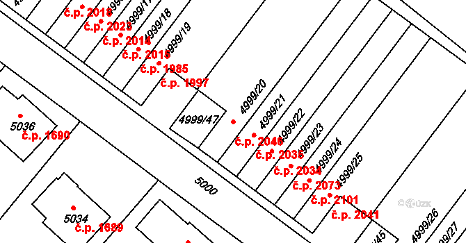Pod Bezručovým vrchem 2046, Krnov na parcele st. 4999/20 v KÚ Krnov-Horní Předměstí, Katastrální mapa