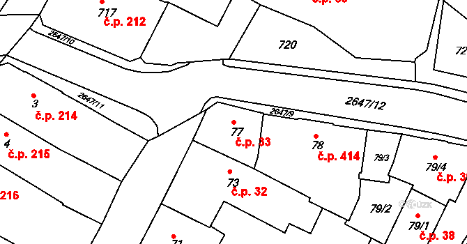 Rýmařov 33 na parcele st. 77 v KÚ Rýmařov, Katastrální mapa