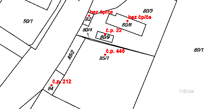 Krmelín 445 na parcele st. 85/1 v KÚ Krmelín, Katastrální mapa