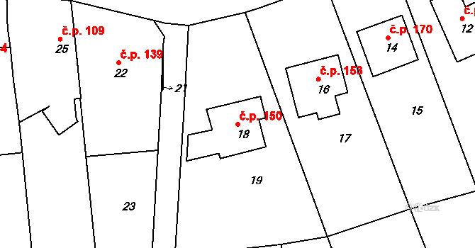 Těchov 150, Blansko na parcele st. 18 v KÚ Těchov, Katastrální mapa