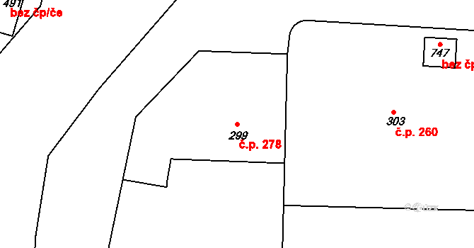 Předměřice nad Labem 278 na parcele st. 299 v KÚ Předměřice nad Labem, Katastrální mapa