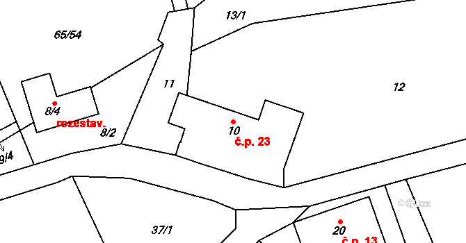 Kleštěnice 23, Komárov na parcele st. 10 v KÚ Kleštěnice, Katastrální mapa