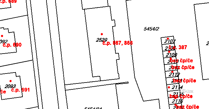 Horní Předměstí 866,867, Polička na parcele st. 2529 v KÚ Polička, Katastrální mapa