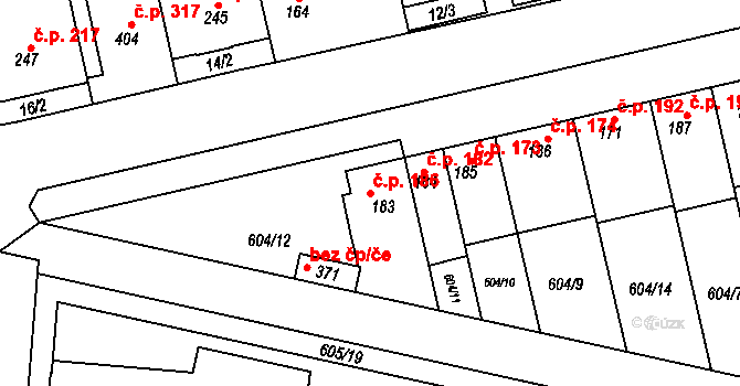 Slatinice 186 na parcele st. 183 v KÚ Slatinice na Hané, Katastrální mapa