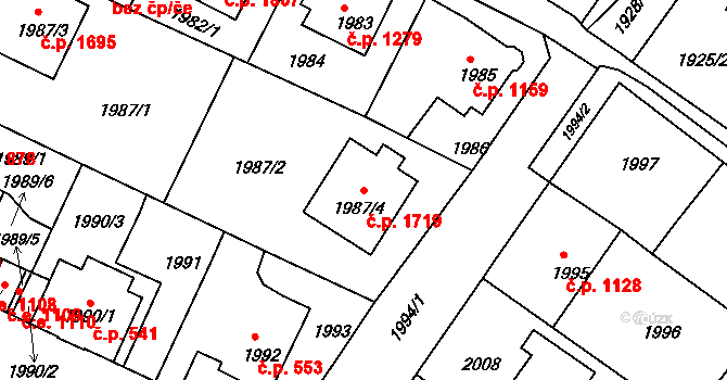 Děčín VI-Letná 1719, Děčín na parcele st. 1987/4 v KÚ Podmokly, Katastrální mapa