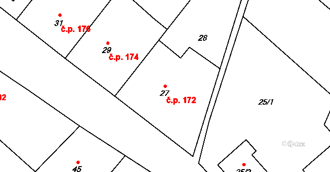 Choryně 172 na parcele st. 27 v KÚ Choryně, Katastrální mapa