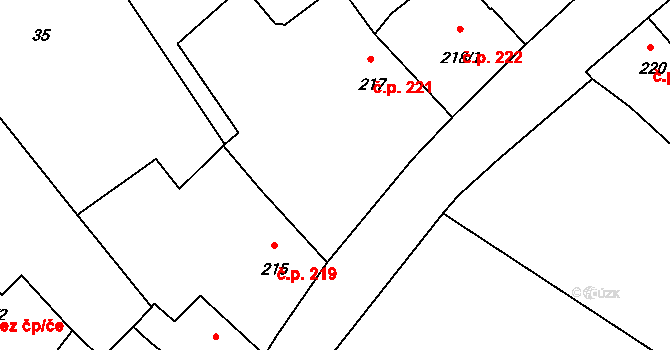 Mladá Vožice 221 na parcele st. 217 v KÚ Mladá Vožice, Katastrální mapa