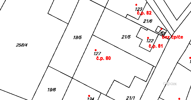 Libošovice 80 na parcele st. 127 v KÚ Libošovice, Katastrální mapa