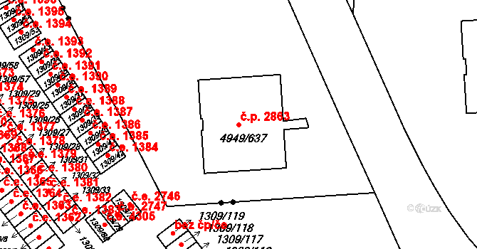 Severní Terasa 2863, Ústí nad Labem na parcele st. 4949/637 v KÚ Ústí nad Labem, Katastrální mapa