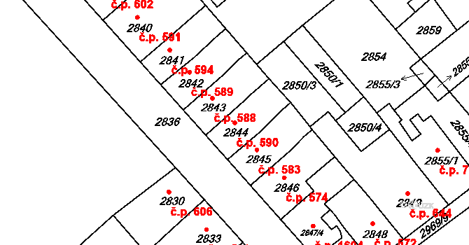 Střekov 590, Ústí nad Labem na parcele st. 2844 v KÚ Střekov, Katastrální mapa