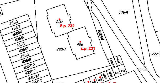 Žichlínek 231 na parcele st. 400 v KÚ Žichlínek, Katastrální mapa