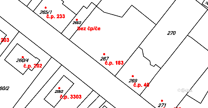 Milovice 183 na parcele st. 267 v KÚ Milovice nad Labem, Katastrální mapa