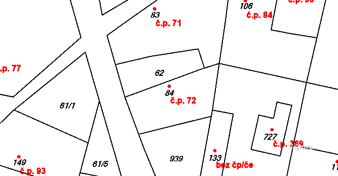 Sokoleč 72 na parcele st. 84 v KÚ Sokoleč, Katastrální mapa